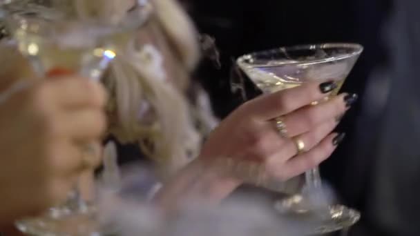 People with glass of sparkling wine at the party — Stock Video