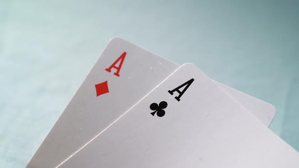 Playing poker card game. Two aces in hand — Stock Video