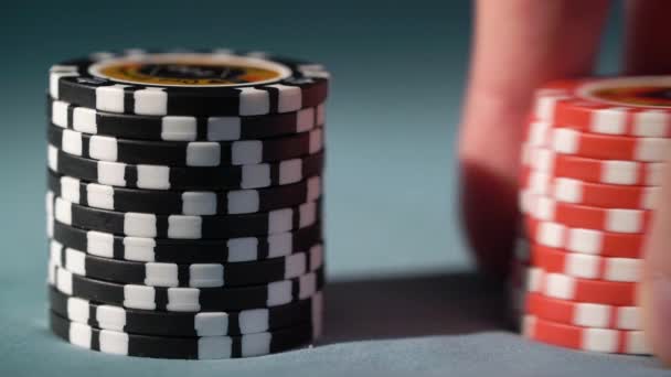 Casino poker or roulette game gambling chips — Stock Video