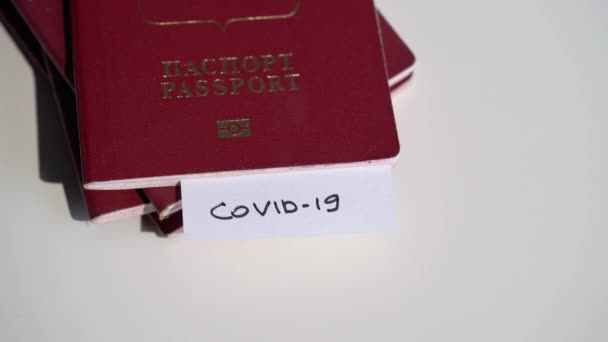 Covid-19 marked passports of people with coronavirus test — Stock Video