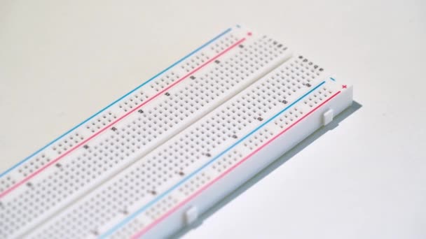 Breadboard electronics equipment mockup plate. DIY project arduino programming — Stock Video