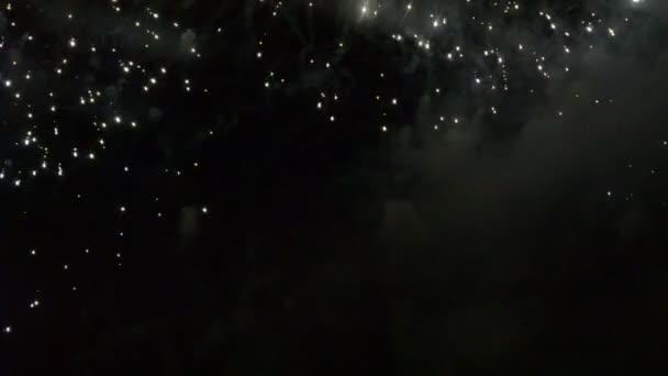 Színes tűzijáték, amely felrobban és színes fénnyel tölti meg az éjszakai égbolt sötétségét. — Stock videók