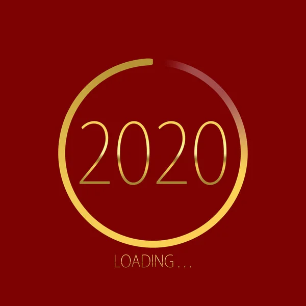 2020 Καλή Πρωτοχρονιά χρυσή γραμμή προόδου φόρτωσης απομονώνονται σε κόκκινο φόντο. — Φωτογραφία Αρχείου