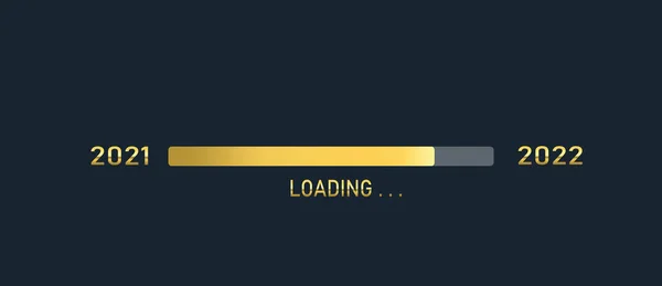 Golden loading progress bar of 2021, 2022, boldog új évet elszigetelt sötét háttér. — Stock Fotó