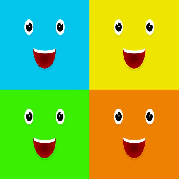 Komiks Uśmiechniętą Twarzą Niebieskim Zielonym Żółtym Pomarańczowym Tle — Zdjęcie stockowe