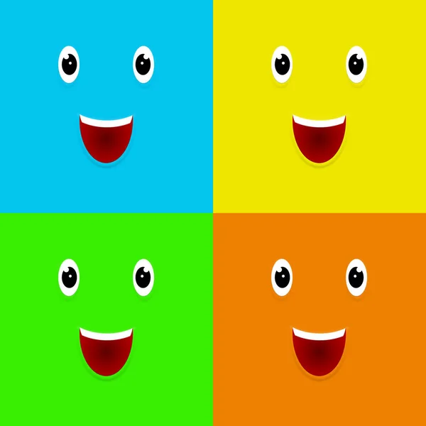 Comic Med Smiley Ansikte Blå Grön Gul Orange Bakgrund — Stockfoto