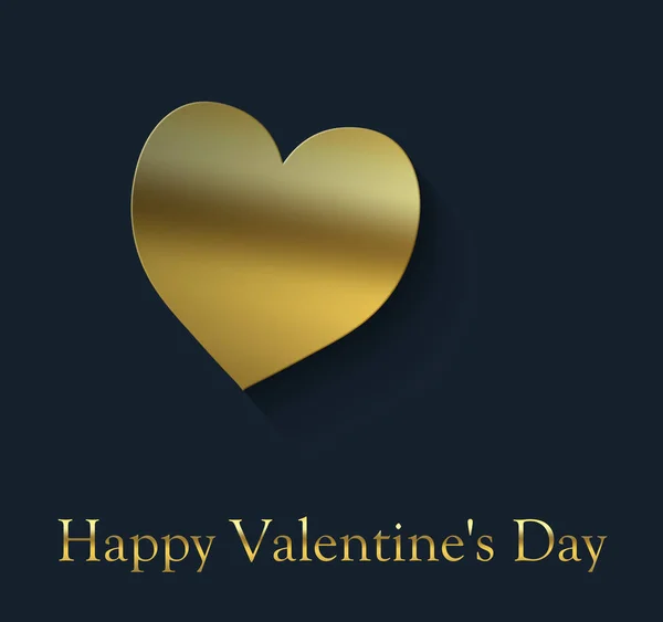 Happy Valentine Day Cover Gold Heart Blue Black Background Inscription — Stock Photo, Image