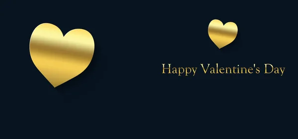幸せなバレンタインデーは、青の黒の背景に金の心と金の色の碑文で覆われています — ストック写真