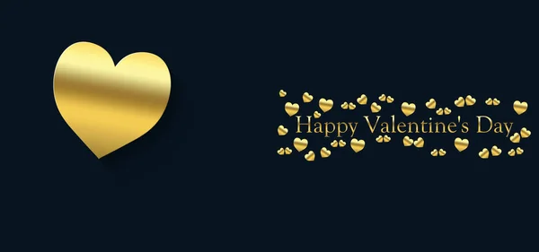 Happy Valentine's Day cover with gold heart on a blue black background and the inscription in gold color — Stock Photo, Image