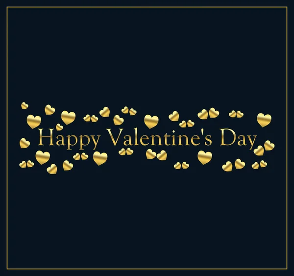 Happy Valentine Day Little Hearts Gold Color Blue Black Background — Stock Photo, Image