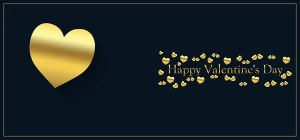 Happy valentine's day with heart of gold color on a blue black background and the inscription of gold color — Stock Photo, Image