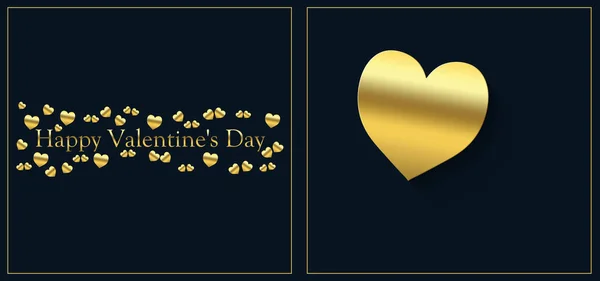 Felice giorno di San Valentino con il cuore di colore oro su sfondo nero blu e l'iscrizione di colore oro — Foto Stock