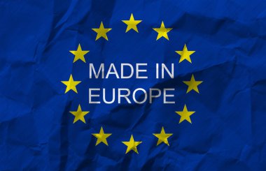 Avrupa 'da üretilen ve buruşuk kağıda yazılı uluslararası Avrupa bayrağı.