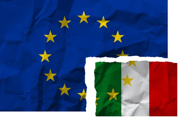 Итальянский Флаг Оторван Европейского Итальянский Флаг Сорванный Флага Европы — стоковое фото