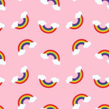 Pembe gökkuşağı arkaplanı, şirin, pürüzsüz desen, vektör illüstrasyonu