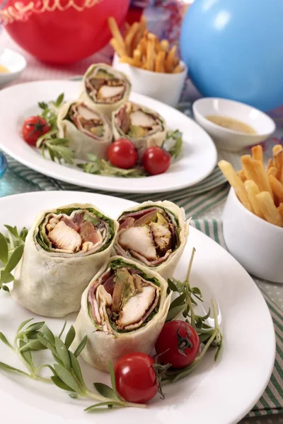 Wrap-Sandwiches für Party-Essen — Stockfoto