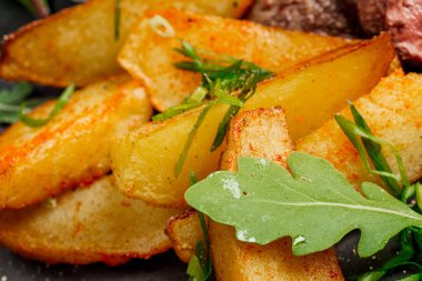 Sığır eti biftek mermer sığır eti az pişmiş patates ve s ile gelen