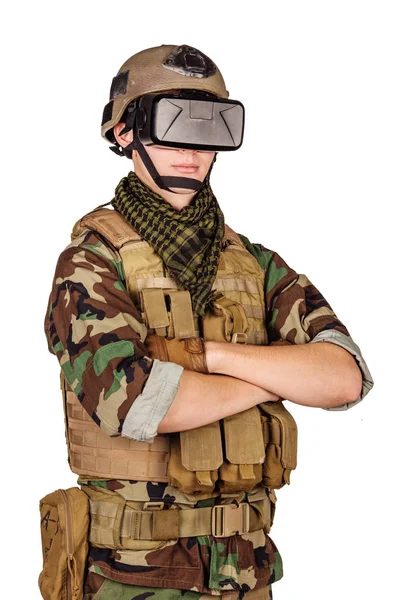 Ranger Mit Virtual Reality Brille Militär Und Technologiekonzept — Stockfoto