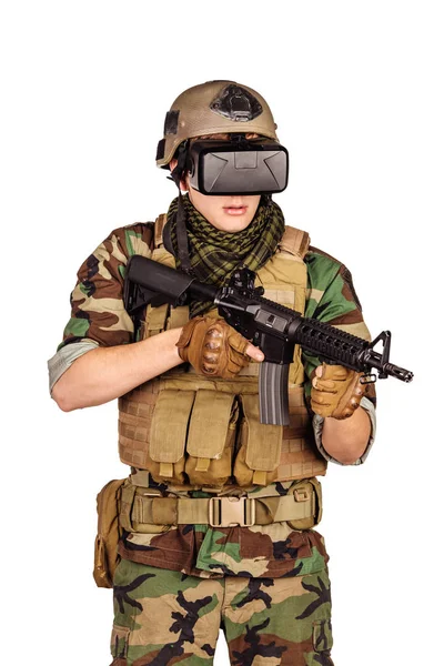 Rangerr Usando Óculos Realidade Virtual Conceito Militar Tecnológico — Fotografia de Stock