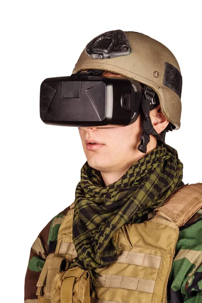 Ranger Mit Virtual Reality Brille Militär Und Technologiekonzept — Stockfoto
