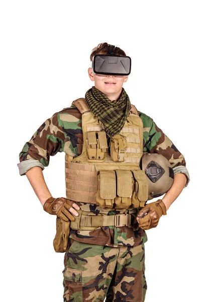Rangerr Usando Óculos Realidade Virtual Conceito Militar Tecnológico — Fotografia de Stock