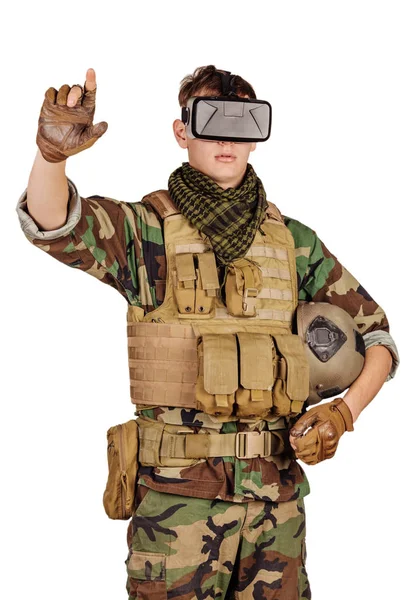 Rangerr Usando Óculos Realidade Virtual Conceito Militar Tecnológico — Fotografia de Stock