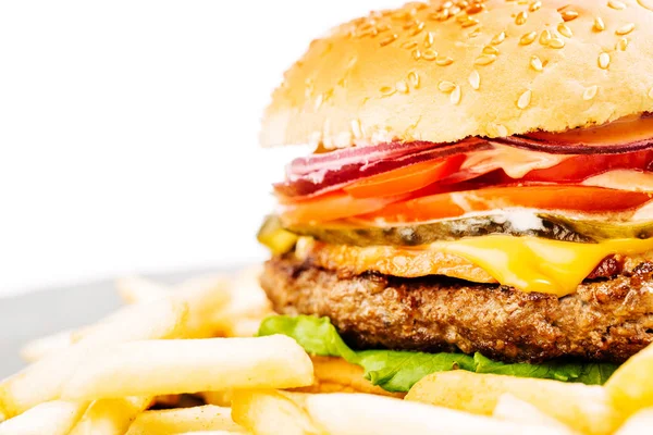 Big burger with fries — Stock Photo, Image