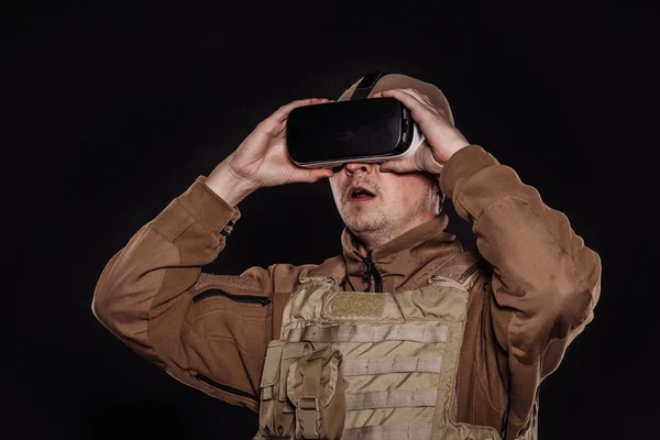 Soldado Retrato Contratista Militar Privado Con Gafas Realidad Virtual Guerra — Foto de Stock
