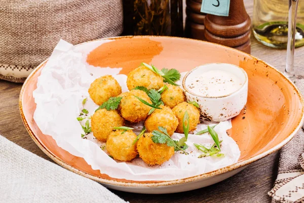 Deep Fried Cheese Balls with sauce — Stock Photo, Image