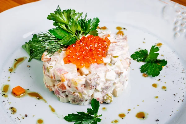 Olivier with red caviar — Stock Photo, Image