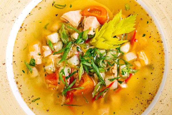 Soup with fish and vegetables — Stock Image Soup with fish and vegetables Royalty Free Stock Images