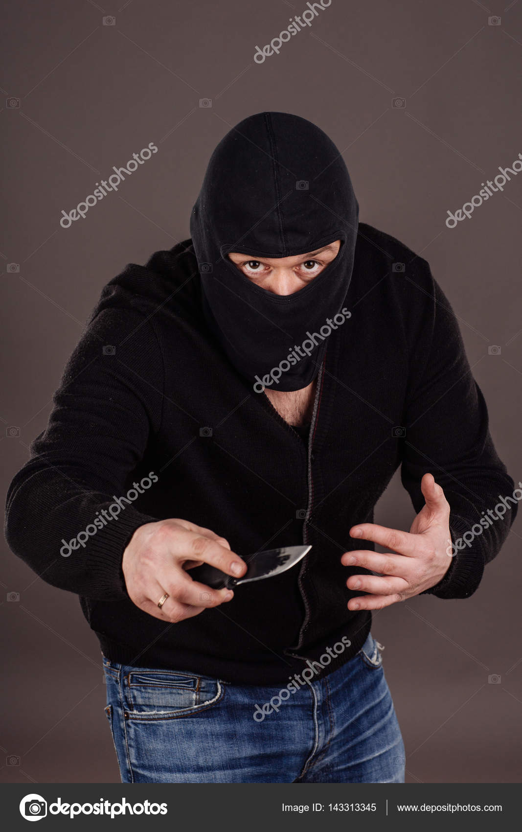 Burglar Robber Knife Man Black Mask Dangerous Criminal Situation