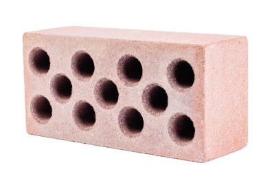 Bir tuğla izole üzerinde beyaz arka plan delikli. 