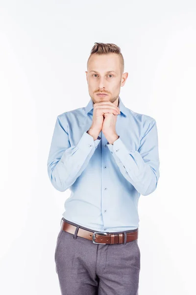 Hombre de negocios barbudo rezando — Foto de Stock