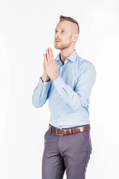 Hombre de negocios barbudo rezando — Foto de Stock