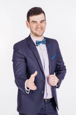 işadamı elbiseli elini sallayarak için germe 