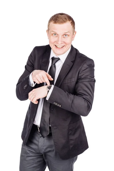 Businessman Checking Time His Wristwatch Time Lifestyle Business Concept — Stock Photo, Image