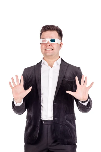 Retrato de hombre sorprendido con gafas 3d — Foto de Stock