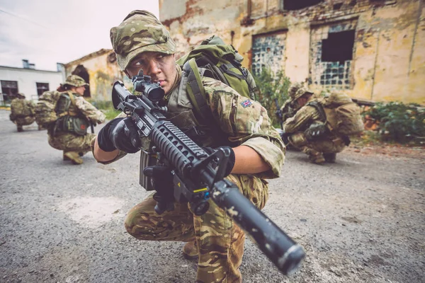 Sniper Exército Britânico Durante Operação Militar Cidade Guerra Exército Tecnologia — Fotografia de Stock