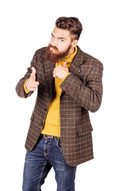 üzerinde bir uyarı veya belki de bir tehdit önermek için gelir Boğaz kesme hareket el hareketi kızgın işadamı portresi