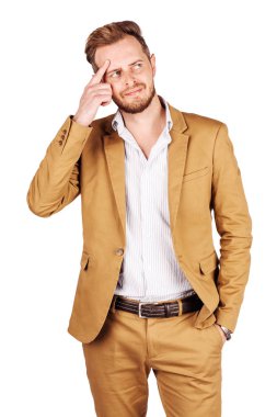 Alında parmakla düşünme işadamı.