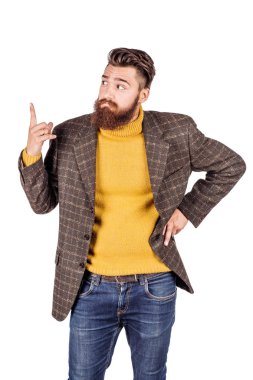 iş adamı işaret parmağını. görüntü beyaz arka plan üzerinde izole. kişi, erkek, iş ve portre kavramı