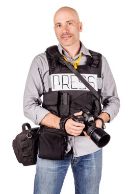 askeri basın fotoğrafçısı ile profesyonel bir fotoğraf makinesi. 