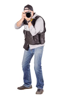 askeri basın fotoğrafçısı ile profesyonel bir fotoğraf makinesi. 