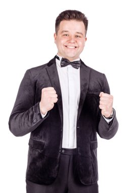 tutan işadamı kollar ve eller yukarı kaldırdı. 