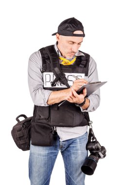 askeri basın fotoğrafçısı ile profesyonel bir fotoğraf makinesi. 