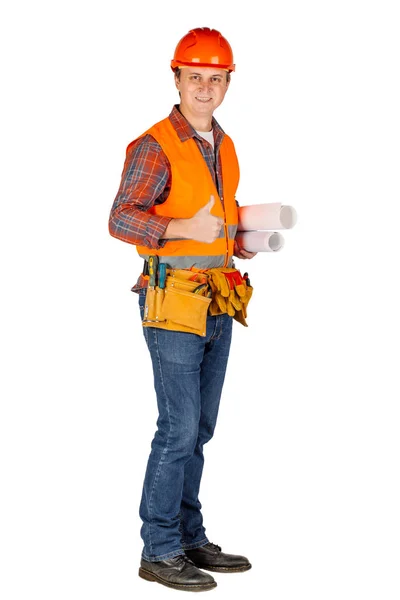 Portrait Complet Constructeur Masculin Réparation Construction Bâtiment Personnes Concept Entretien — Photo
