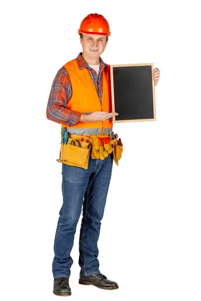 Portrait Complet Constructeur Masculin Réparation Construction Bâtiment Personnes Concept Entretien — Photo