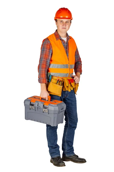 Full Length Portrait Male Builder Repair Construction Building People Maintenance — Stock Photo, Image