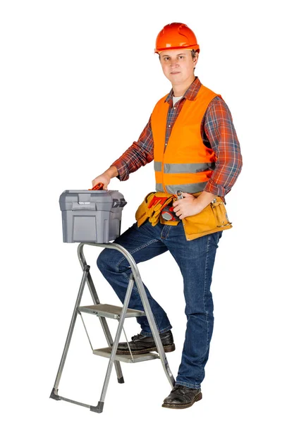 Retrato Completo Constructor Masculino Reparación Construcción Construcción Personas Concepto Mantenimiento — Foto de Stock